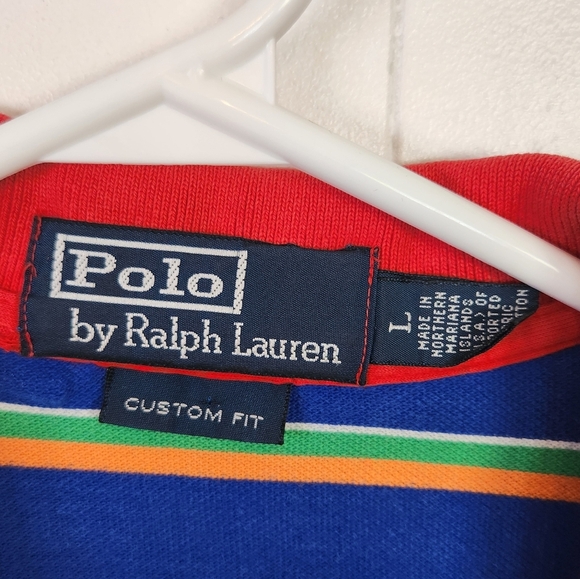 Polo Ralph Lauren Men's Shirt Short Sleeve Vintage Blue Red Stripe Size Large - Picture 5 of 7